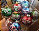 Pinstriped and Hand Lettered Christmas bulbs of historic landmarks of Johnston, PA.
